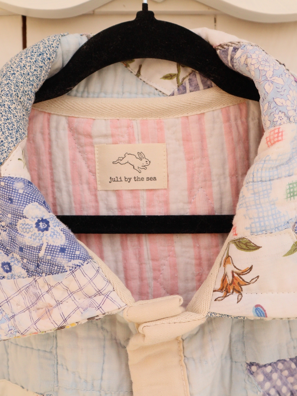 Upcycled Patchwork Quilt Coat Vintage Blanket Light Blue L • XL - Picture 10 of 12